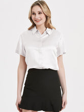 Womens Silk Blouse Hidden Placket Short Sleeves Silk Shirt
